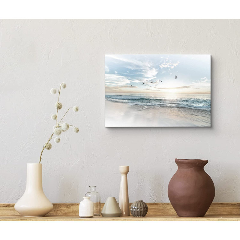 IDEA4WALL Coastal Beach Sunrise on The Beachy Scene Seagull Coastal Modern Large Canvas Print Wall Art Bedroom Decoration Reviews Wayfair